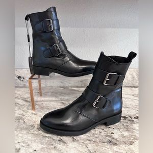 EMANUELE CRASTO Black Made In Italy Leather Two Buckle Moto boots Sz 9/39